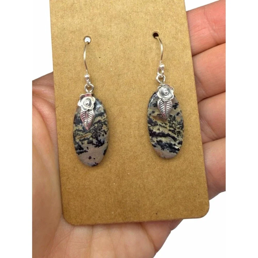 Russian Honey Dendrite Earrings Solid 925 Sterling Silver Dendritic Opal